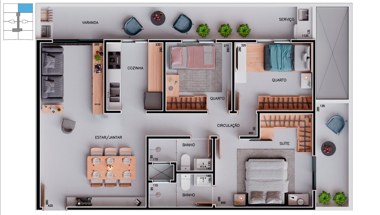 Planta com varanda frontal